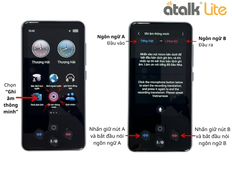 Hướng Dẫn Sử Dụng Tính Năng Dịch Ghi Âm Thông Minh Trên Thiết Bị ATalk Lite Hướng Dẫn Sử Dụng Tính Năng Dịch Ghi Âm Thông Minh Trên Thiết Bị ATalk Lite